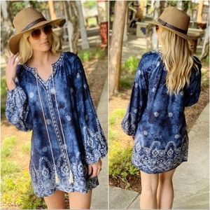 Infinity Raine Dresses - Navy Embroidered Mineral Wash Tunic Dress Infinity Raine Dresses - Navy Embroidered Mineral Wash Tunic Dress